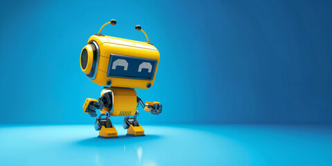 Aufkleber - Cute yellow robot standing and gesturing on blue background