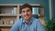 © stockbusters - Executive talking video conference pov view. Closeup manager listening partner