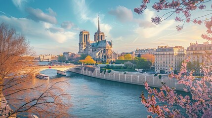 Wall Mural - Eiffel Tower iconic landmark and Paris old roofs from above, Paris France