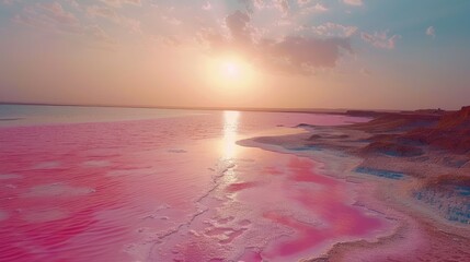 Wall Mural - Pink water and pink sky. The sun is setting