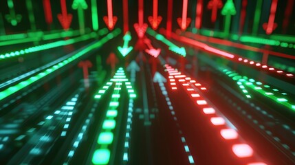 Poster - A stock ticker with green and red arrows, symbolizing market fluctuations and trading.