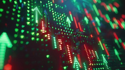 Poster - A stock ticker with green and red arrows, symbolizing market fluctuations and trading.
