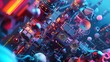 © Rusti - Abstract 3D rendering of futuristic city with neon lights and geometric shapes.