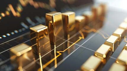 Poster - A 3D rendering of a financial growth chart with gold bars, illustrating wealth growth.