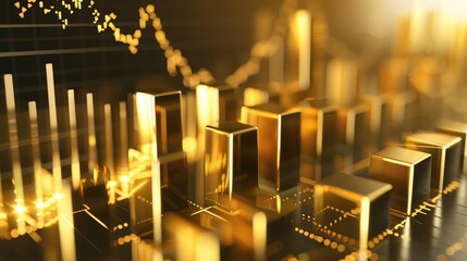 Poster - A 3D rendering of a financial growth chart with gold bars, illustrating wealth growth.