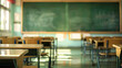 © 沈军 贡 - Blurred empty classroom in an elementary school or high school with desks and chairs