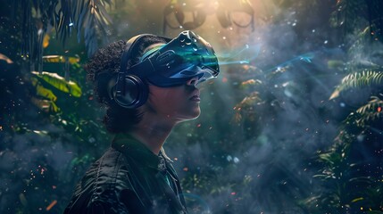Poster - a person exploring virtual gaming landscapes while wearing vr goggles