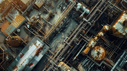Aufkleber - Aerial View of Complex Industrial Facilities with Intricate Machinery and Structures