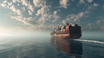 Leinwandbilder - Cargo Container Ship Sailing on Open Ocean for International Trade and Logistics
