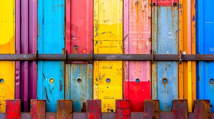Fototapete - Colorful Stacked Containers on Cargo Ship s Towering Hull