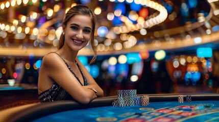 Wall Mural - woman at poker table