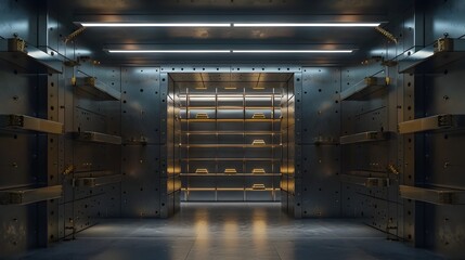 Aufkleber - Dwindling Economic Reserves in Bank Vault with Empty Shelves and Gold Bars