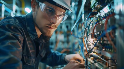 Leinwandbilder - Electrical Engineering Expert Examining Complex Power Systems and Circuits