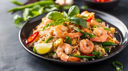 Poster - Flavorful Thai Fried Rice with Shrimp Eggs and Vibrant Vegetables