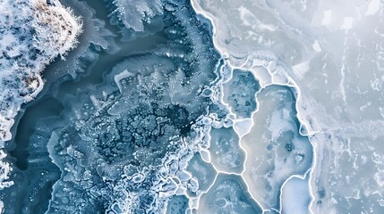 Poster - Frozen Lake Aerial   Intricate Patterns of Ice and Snow in Pristine Winter Landscape