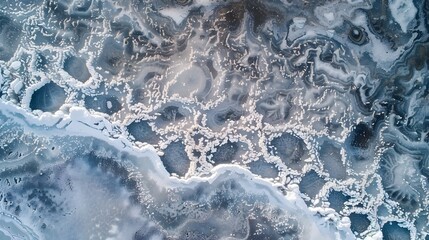 Poster - Frozen Aerial Landscape of Intricate Ice Patterns on Tranquil Lake
