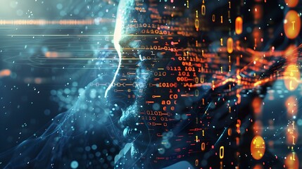 Aufkleber - Futuristic Genetic Technology   Human DNA Strands Blending with Binary Code and Futuristic Elements