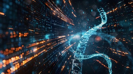 Aufkleber - Futuristic Genetic Technology   DNA Strands Intertwined with Digital Code