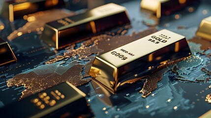 Aufkleber - Global Economic Downturn Impacts Visualized with Gold Bars and World Maps