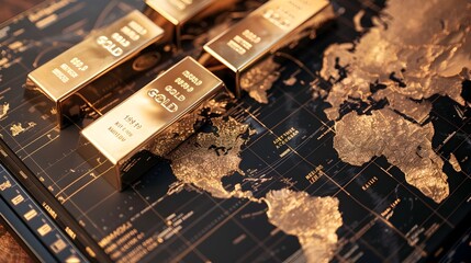 Poster - Global Economic Recession Impacts Visualized with Gold Bars and World Maps