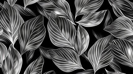 Wall Mural - A black and white image of leaves with a watermark