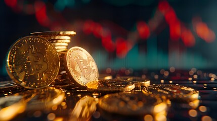 Poster - Gold Coins and Crashing Market Symbolizing Economic Turmoil and Financial Crisis