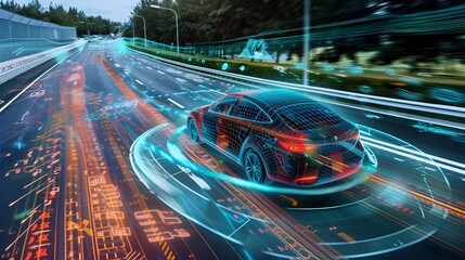 Aufkleber - intelligent automobile overlaid with autonomous driving sensors and technology