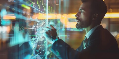 A businessman drawing a strategic diagram on a glass board, emphasizing business planning and goal setting