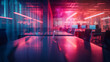 © Tahsin - Modern Office Workspace With Neon Lighting and Empty Desks During Evening Hours