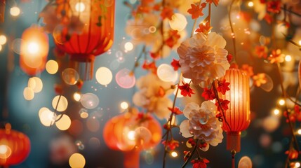 Sticker - Chinese New Year Lanterns and Flowers