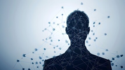 Poster - Silhouette of Businessperson Overlaid with Network Connections Symbolizing Digital Communication