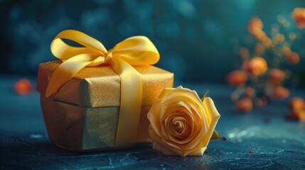 Canvas Print - Golden Gift with a Rose