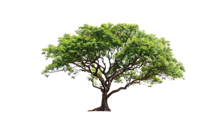 Aufkleber - Single big tree isolated on white background Tropical wood plant for advertising architecture design clipping path Green leaf forest and foliage Large trunk growth lone in spring or su : Generative AI