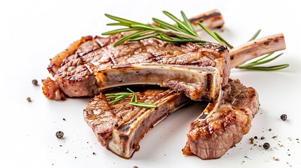 Canvas Print - BBQ grilled Mutton fillet chop steaks sliced lamb meat Isolated on white background : Generative AI