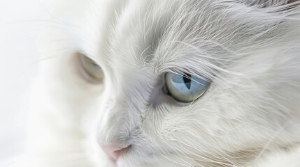 Poster - closeup of Russian white double coated cat The Russian White Cat comes from the Russian Blue which is an old cat breed that has been around since the 1860s : Generative AI