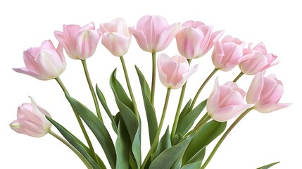 Wall Mural - Pink  tulips   flowers on a white isolated background with clipping path Flowers on a stem Closeup Nature : Generative AI