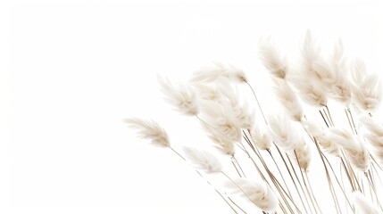 Wall Mural - White fluffy bunny tails grass isolated on white background Dried Lagurus flowers grasses : Generative AI