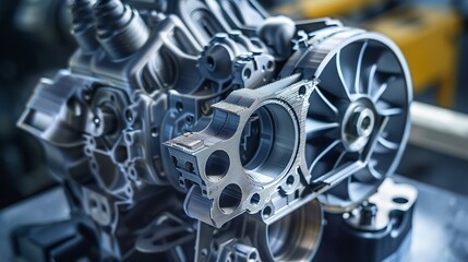 Leinwandbilder - part of the housing of the first engine support made on a 3D printer printed with powder metals the method of direct laser cultivation : Generative AI