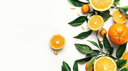 Poster - Fresh orange fruits with branch and leaves isolate on white background Clipping path : Generative AI