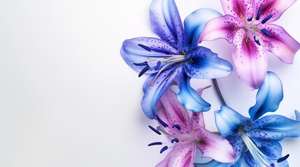 Poster - Amazing lily flowers in blue and violet colors isolated on white : Generative AI