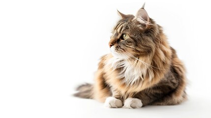 Poster - Fluffy long hair cat sitting isolated on the white background : Generative AI