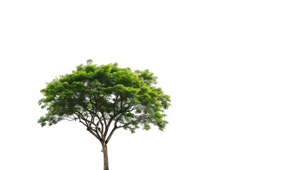 Poster - Vibrant foliage lone big tree isolated on white background Evergreen wild trunk for design Tropical colorful exotic lush plant Tree green leaf garden decor Forest wood in summer season : Generative AI