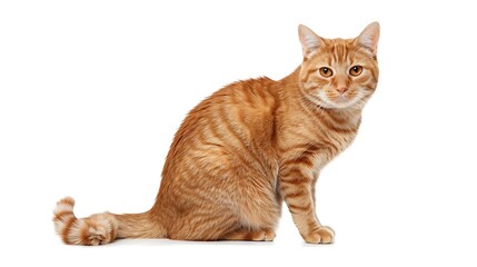 Poster - Ginger cat isolated on white background sitting and looking at camera Pets at home : Generative AI