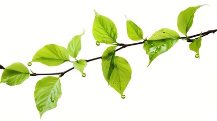 Aufkleber - Green leaves branch with drop isolated on white background with clipping path : Generative AI