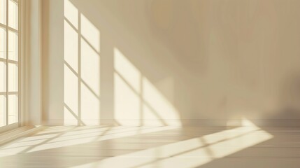 Aufkleber - Beige studio background for product presentation Shadow of Window and Sunlight on Empty Room White Wall and Floor Summer concert Blurred backdrop : Generative AI