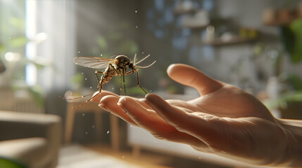 A mosquito lands on a person's hand, symbolizing the annoyance of insects.