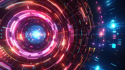 Poster - Magnificent vAbstract background with circular colorful glowing neon lights