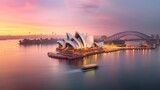 Iconic Sydney Opera House and Harbor Bridge Twilight View - Australian Landmarks and Harbor Scene, Generative Ai