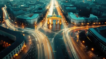 Glowing Berlin Brandenburg Gate: Iconic Night View of Illuminated Historical Landmark, Generative Ai