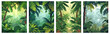 © MicroOne - Tropical rainforest vertical posters set. Palm leaves exotic plants. Trees and vines in the foreground. Nature protection ecology and tavel concept design. Flat cartoon style vector collection